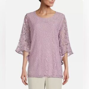 Caroline Rose Julia Floral Lace Tunic Top Iced Orchid Size XS NWT $268